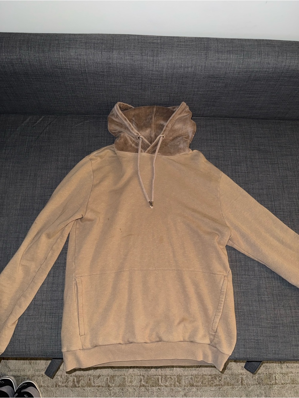 The Rail Men's Tan Pullover Hoodie with Brown Lined Hood